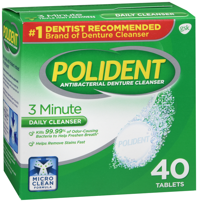 Polident Antibacterial Denture Cleanser Effervescent Tablets 40ct by Glaxo