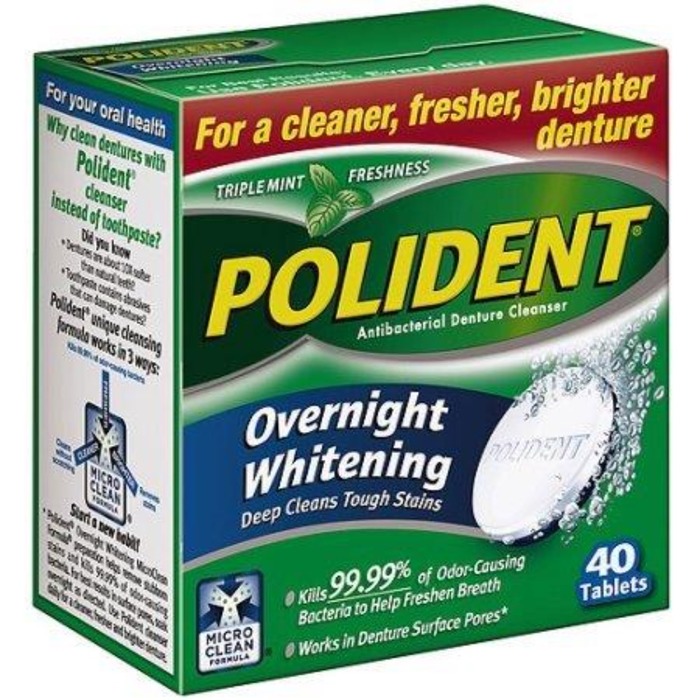 Polident Antibacterial Denture Cleanser Overnight Whitening Effervescent Tablet