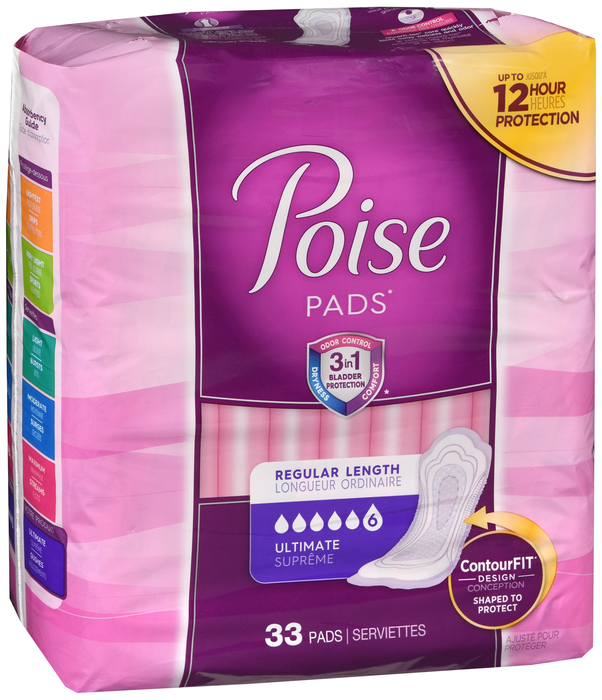 Case of 12-Poise Regular Length Ultimate Absorbency Pads 4x33ct