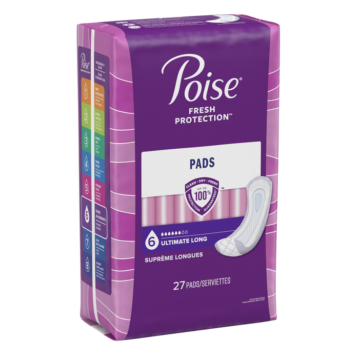 Case of 12-Poise Long Length Ultimate Absorbency Pads 27ct