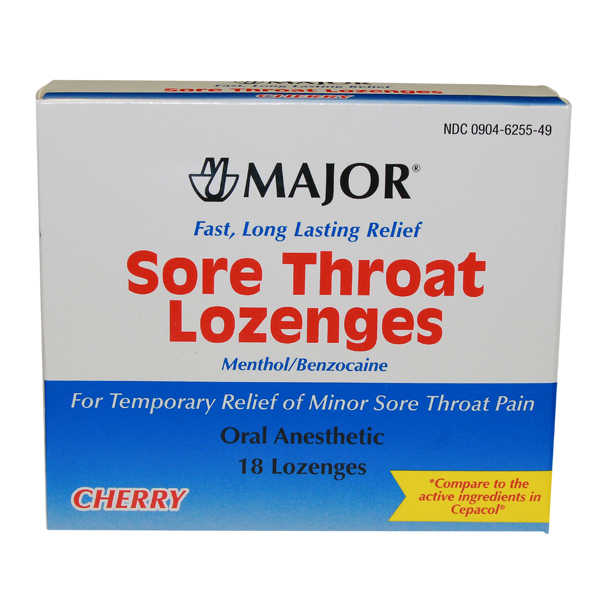 CASE OF 24-Sore Throat Lozenge 18 Count Major Compare to Cepacol 