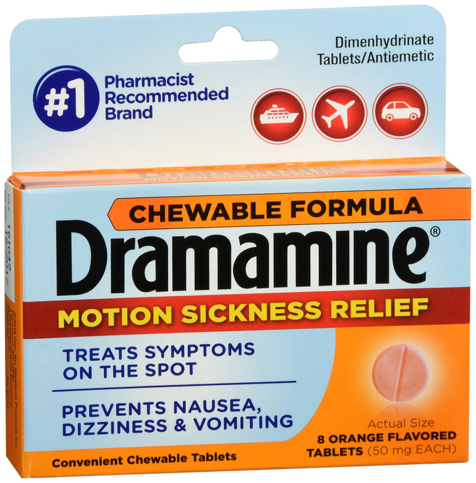 Dramamine 50mg Formula Motion Sickness Relief Orange Chewable Tablets 8ct