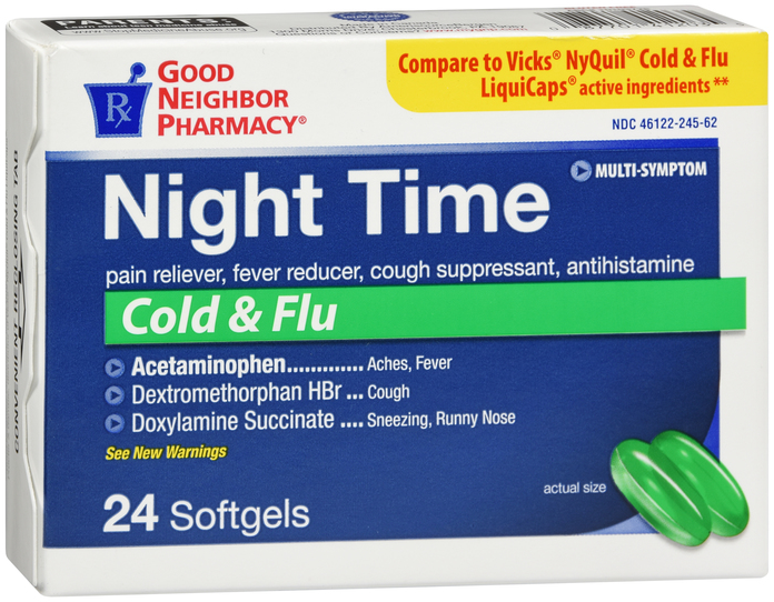 Case of 144-GNP Night Time Cold & Flu Sgc Liqui-Gels 24 By Perrigo-GNP USA 