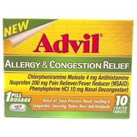Advil Allergy & Congestion Relief, 200 mg, Coated Tablets - 10 count Advil Allergy & Congestion Relief, 200 mg, Coated Tablets - 10 count Item No.:4171037 Ndc No.: Upc No.: 305730196109 Item Descript