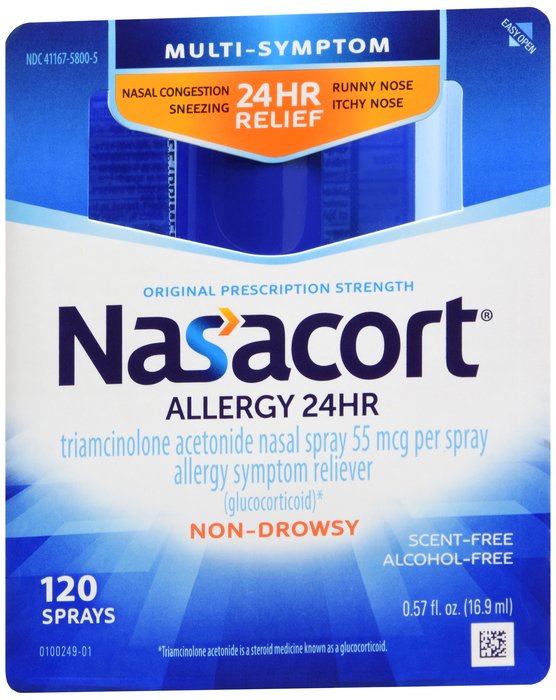 Nasacort OTC triamcinolone acetonide Nasal Allergy 24HR, Non-Drowsy 120 Sprays 