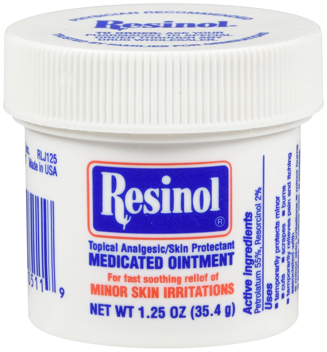 Resinol Jar 2%-55% Ointment 1.25 oz By Emerson Healthcare LLC Item No.:4213874 NDC No.: 67492010511 UPC No.: 367492105119 Item Description: Anti-Itch Trtmnts Jock Itch, I Other Name:Resinol Jar Therap