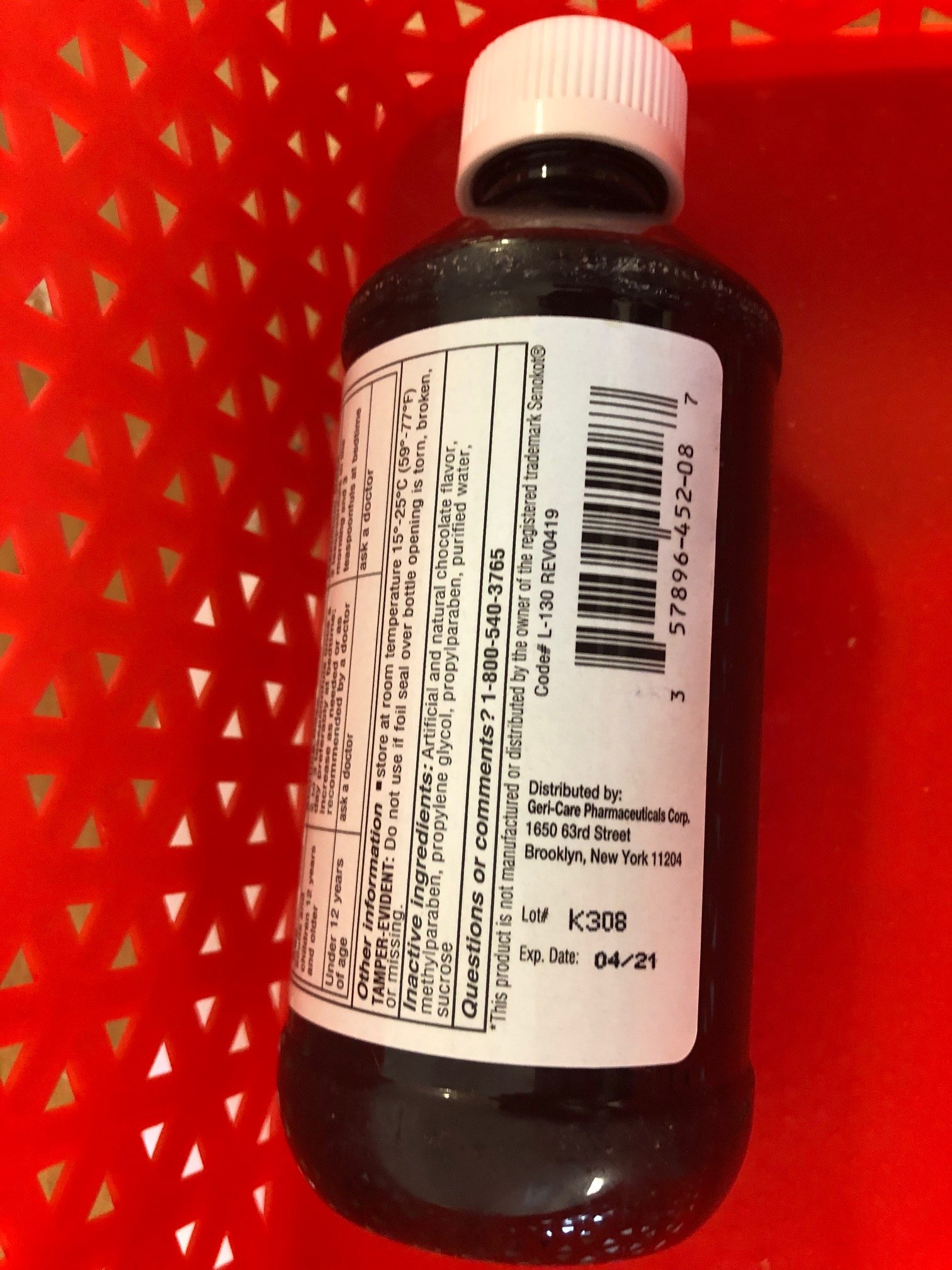 SENNA SYRUP 8.8MG/5ML SYR 8 oz by GERITREX CORPORATION NDC#54162-007-08 UPC 3-57896-45208-7 (NEW LOOK)