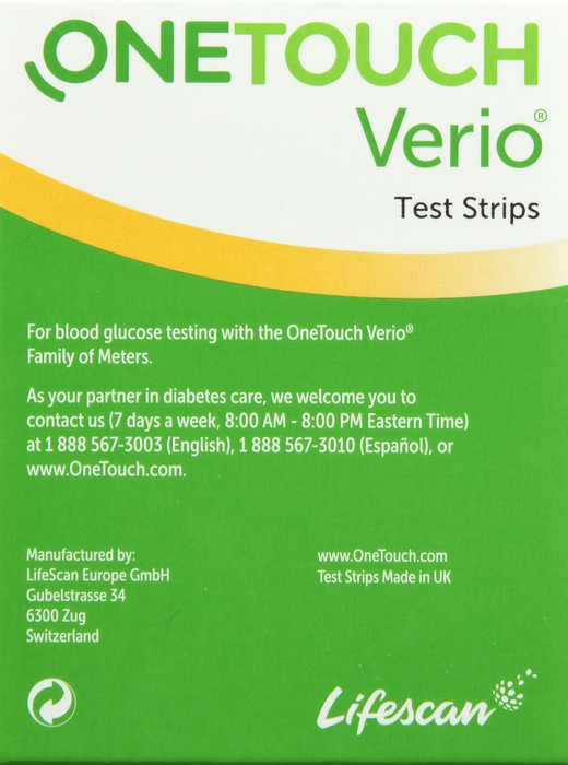 OneTouch Verio Diabetic Test Strips for Blood Sugar Monitor