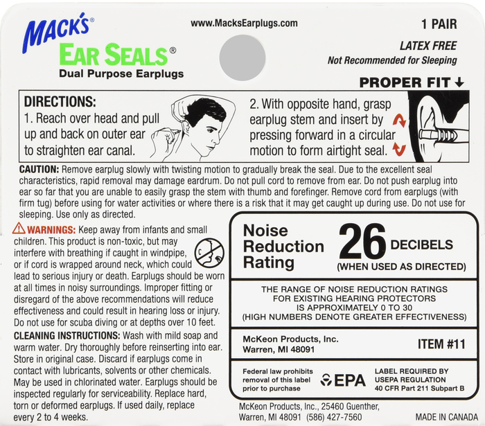 Image 1 of Macks Ear Plug Ear Seals Nrr27 1Pr by MCKEON PRODUCTS  