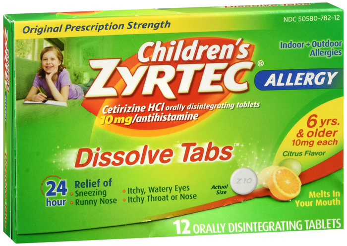 Zyrtec OTC Child Dissolving Tablet Citrus Tab 12 By J&J Consumer USA 10mg 6+Years