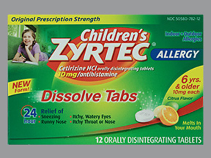 Pack 12-Zyrtec Children's Allergy 10 mg 24 Hour Dissolve Tabs Citrus 12 Each