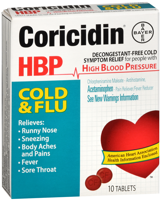 Coricidin HBP Cold Flu Tablet 10 Count By Bayer Corp/Cons Health
