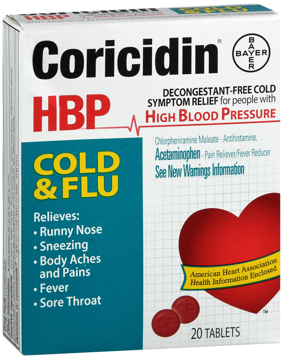 Coricidin HBP Cold Flu Tablet 20 Count By Bayer Corp/Cons Health