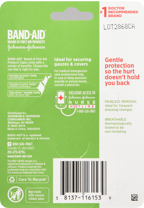 Case of 48-BAND-AID Hurt-Free Medical Paper Tape 1 In X 10 Yds 1ct  By J&J Consumer