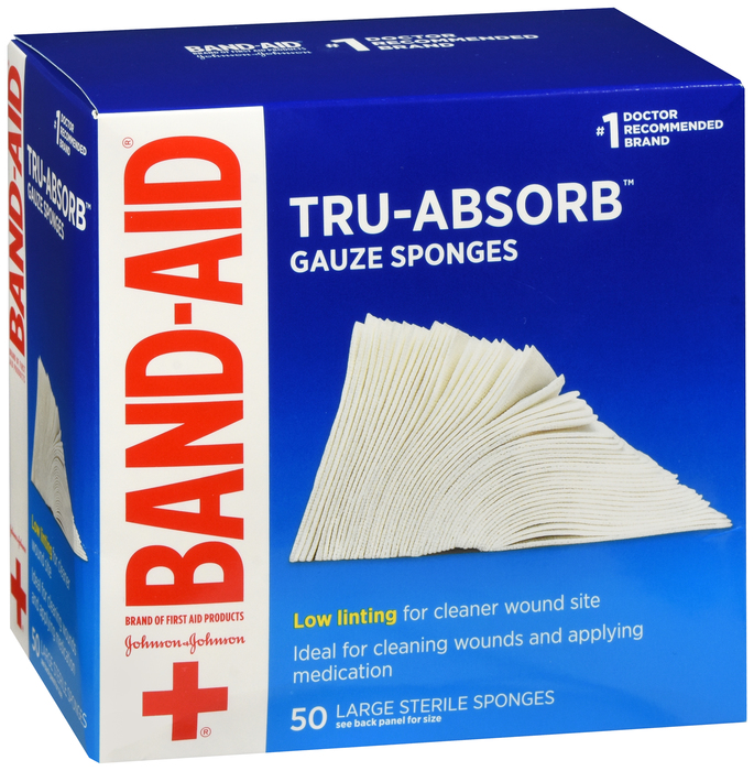 Case of 12-J&J Band-Aid Large Mirasorb Gauze Sponges 4X4 Inc 50CT