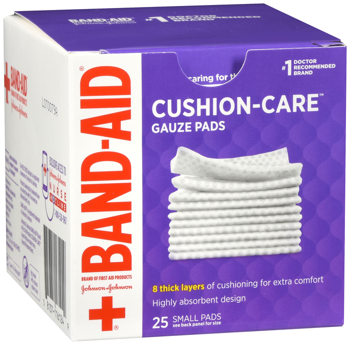 Case of 12-J&J BAND-AID Cushion Care Gauze Pads Small 25ct