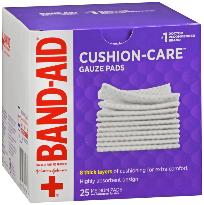 Case of 12-J&J BAND-AID Cushion Care Gauze Pads Medium 3In X3 Inch 25ct