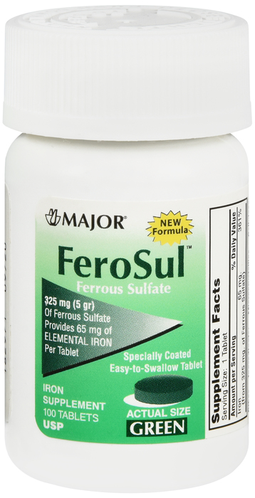 Pack of 12-Ferrous Sulfate 325 mg Tab 100 by Major Pharma USA Gen Feosol