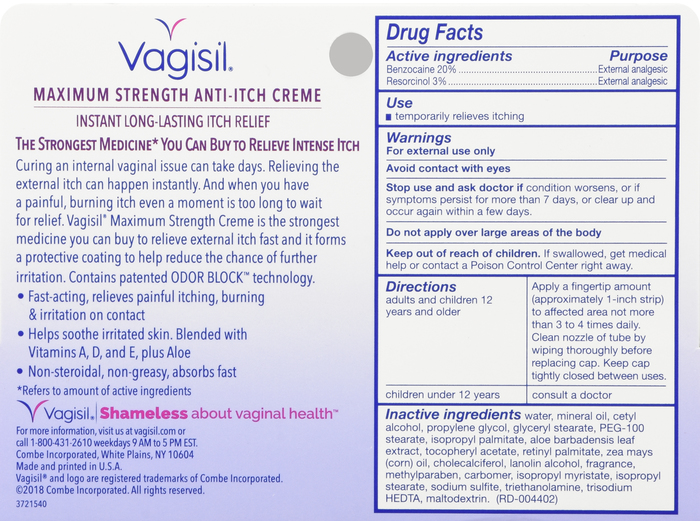 '. VAGISIL CREAM MAXIMUM 1OZ ben.'