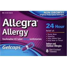 ALLEGRA OTC 24HR 180MG GELCAP 8CT By Chattem Drug & Chem Co ALLEGRA OTC 24HR 180MG GELCAP 8CT By Chattem Drug & Chem Co Item No.:351705 OTC351705 Ndc No.: Upc No.: 041167412206 0-41167-41220-6 Item