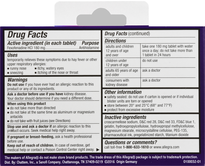 '.ALLEGRA OTC 24HR 180MG GELCAP 8CT By Cha.'