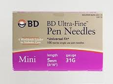 Case of 12-BD Ultrafine Pen Needle 5mm 31G 100 Count 3/16 