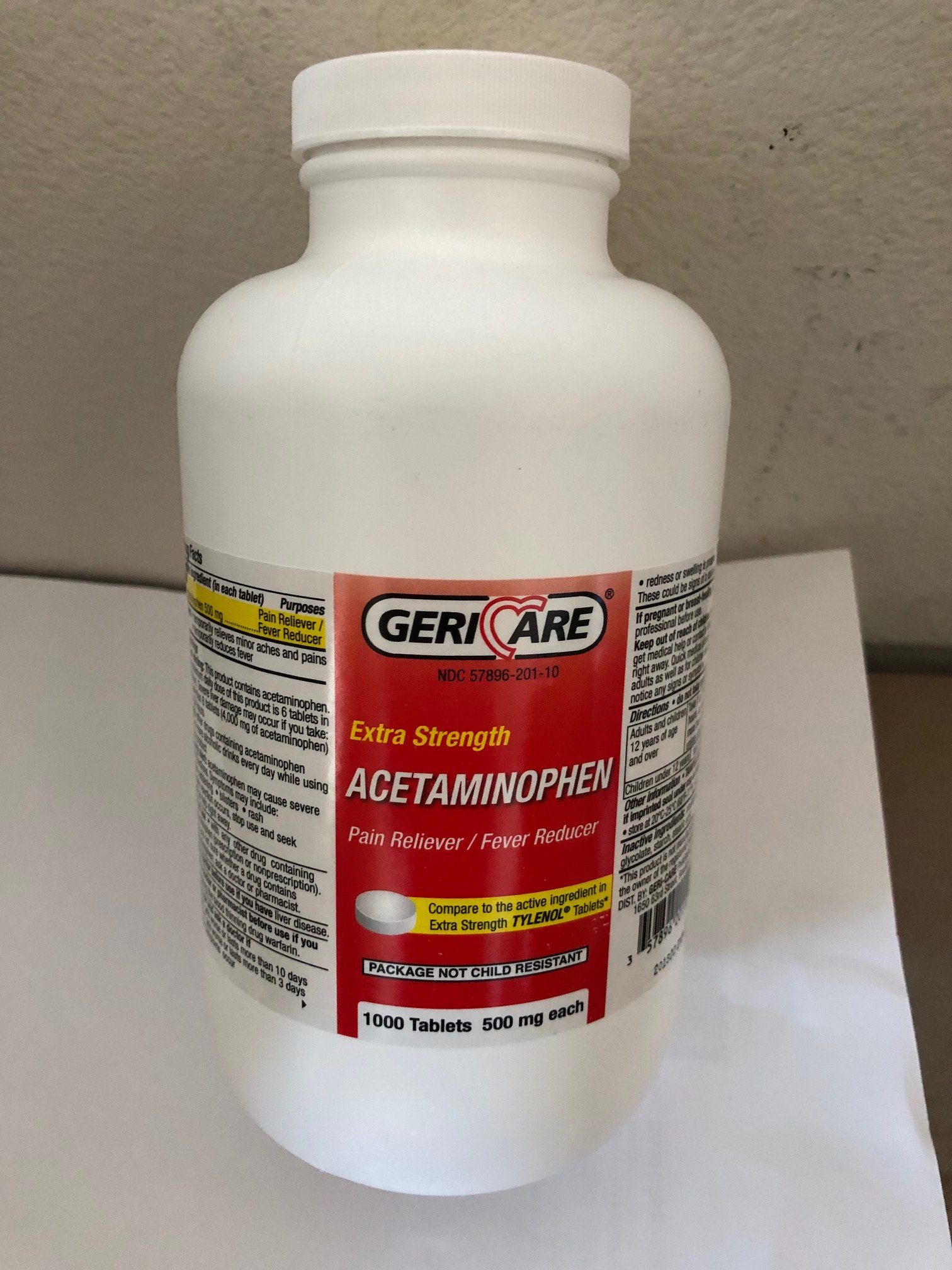 Case of 24-Acetaminophen 500 mg Tab 1000 By Geri-Care Pharm