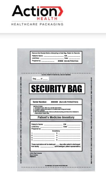 Patient Medication Bags One Case Of 250 9W X 15H Printed By Action Health.