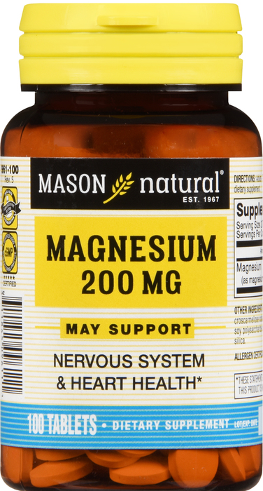 Magnesium 200 mg Tablets 200 mg 100 By Mason Distributors USA 