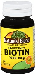 Biotin 1000mcg Tablet 100 Count Natures Blend By National Vitamin