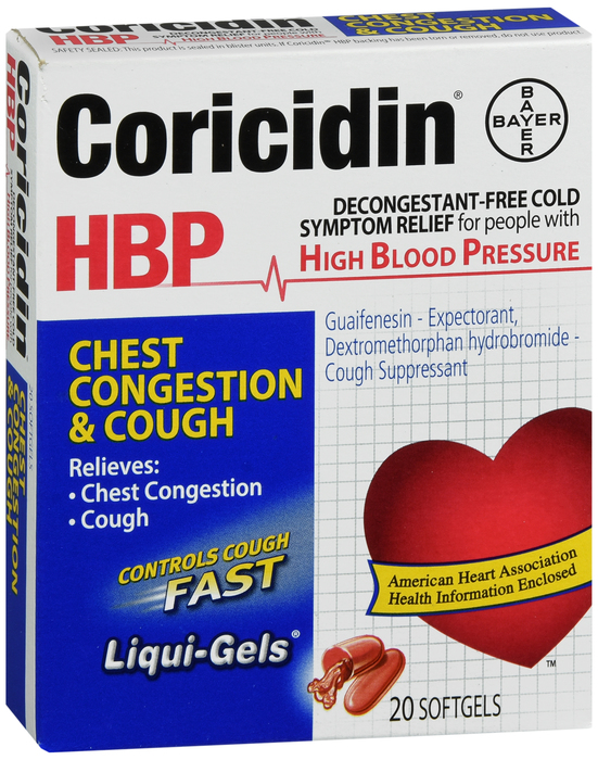 Coricidin HBP Chest Congestion And Cough Softgel Caplet Soft Gel 20 By Bayer Corp/Consumer Health USA 
