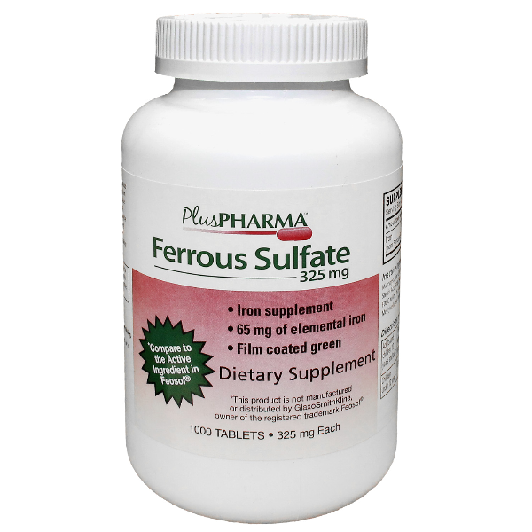 Ferrous Sulfate 325mg Tab 1000 Plus Pharma Round Green