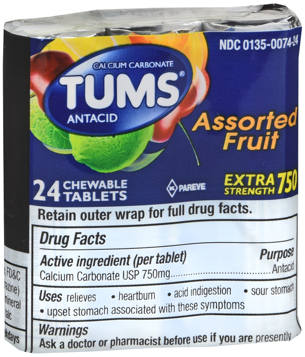 Case of 24-Tums Extra Tablet Fruit 3 Roll 12X3X8Ct