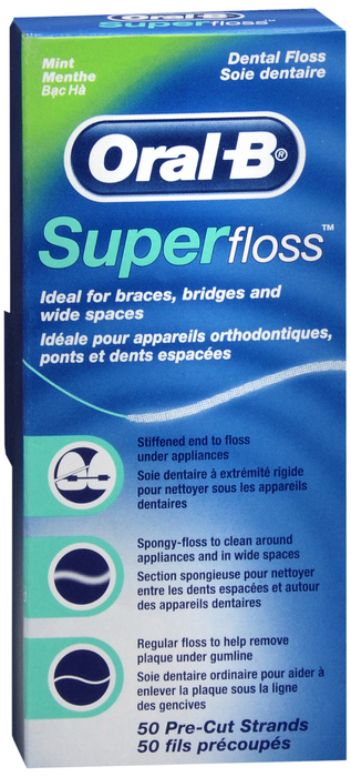 Pack of 12-Oral B Super Floss Pre-Cut Strands Dental Floss 1ct Mint 50 Yds By Procter & Gamble Dist Co USA 