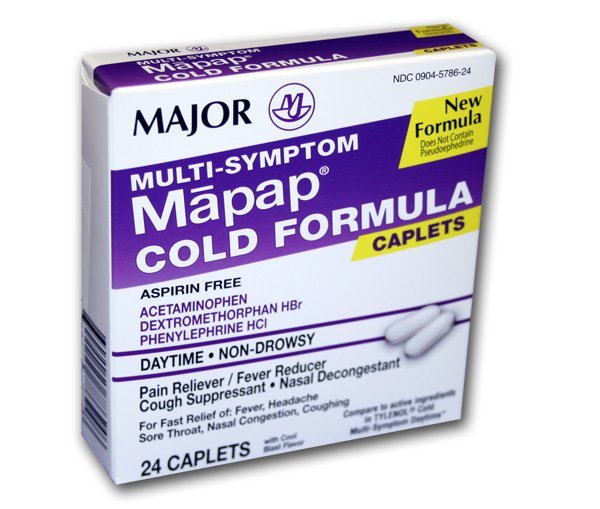 Case of 24-Mapap Acetaminophen Cold 325mg Caplets 24Ct Gen Tylenol Cold By Major