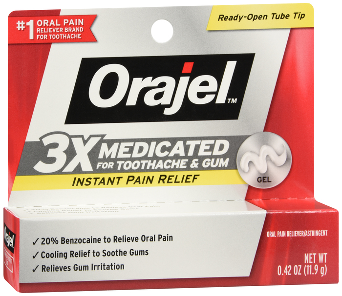 Pack of 12-Orajel 3X Max Oral Pain Gel 0.42 oz By Church & Dwight USA 