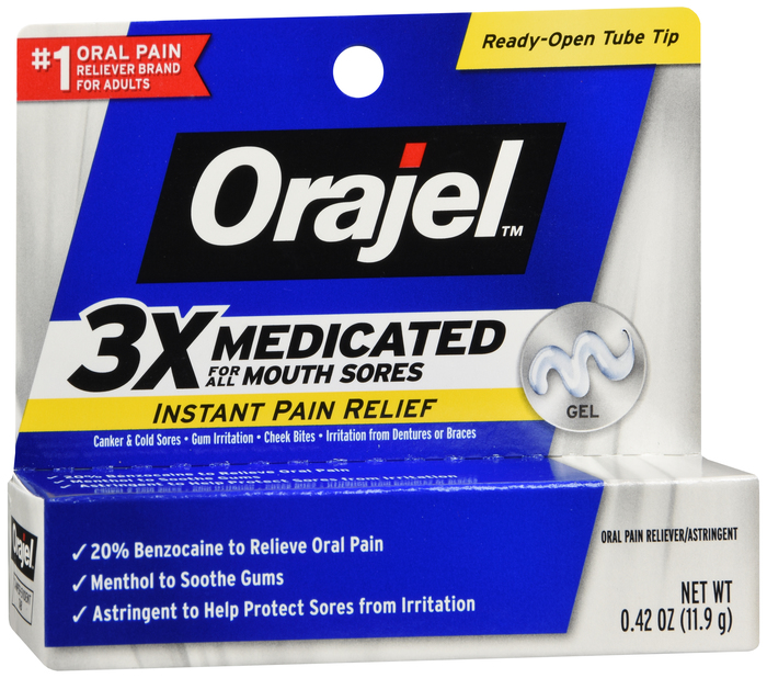 Pack of 12-Orajel 3X Medicated Mouth Sore Gel 0.42 oz By Church & Dwight USA 