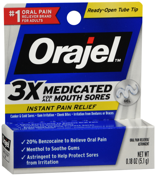 Pack of 12-Orajel 3X Medicated Mouth Sore Gel 0.18 oz By Church & Dwight USA 