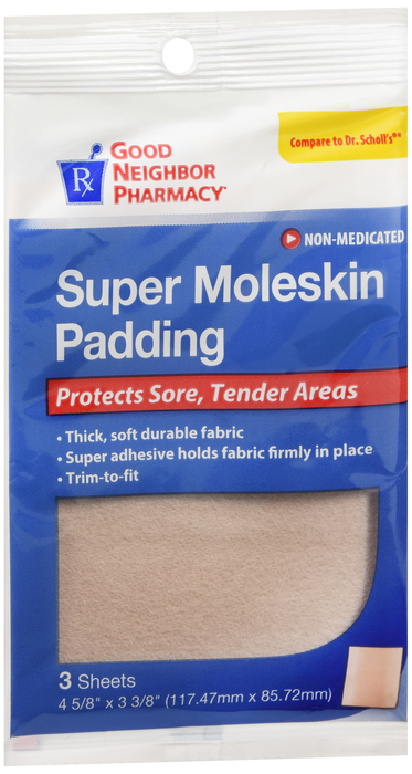 Case of 72-GNP Good Neighbor Pharmacy Super Moleskin Padding Sheets 3ct