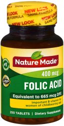 Folic Acid 400mcg Tab 250 Count Nature Made