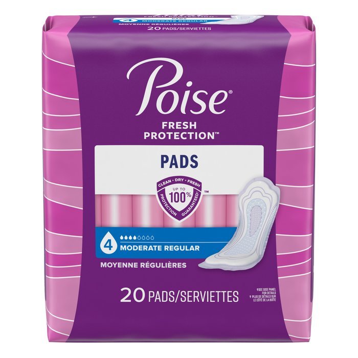 Case of 12-Poise Regular Length Moderate Absorbency Pads 6x20ct