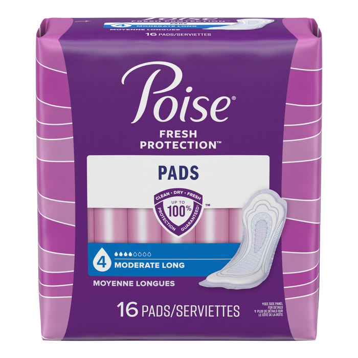 Case of 12-Poise Long Length Moderate Absorbency Pads 16ct