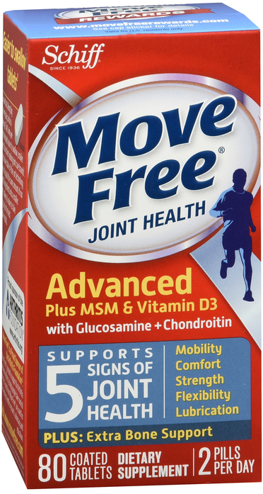Pack of 12-Move Free Advanced Plus MSM & Vitamin D3 Tablets 80ct