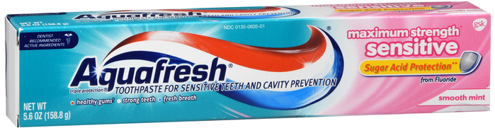 Pack of 12-Aquafresh Sensitive Paste Toothpaste 5.6 oz By Glaxo Smith Kline Cons