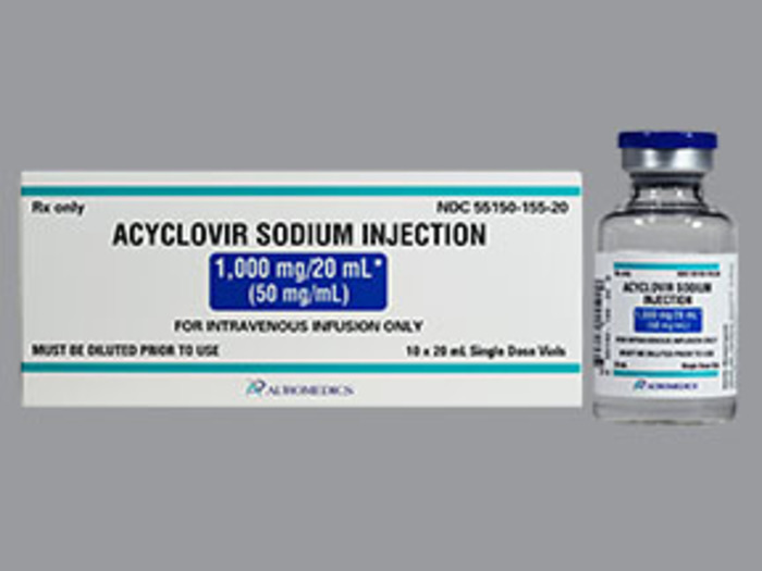 Rx Item-Acyclovir gen Zovirax 1GM 10X20 ML Single Dose Vial by Auromedics Pharma USA 