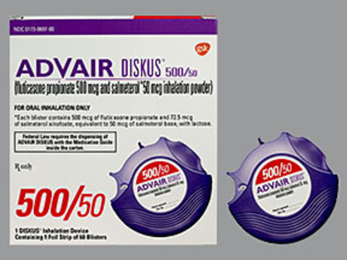 Rx Item-Advair Diskus INHA500/50 60 Powder by Glaxo Smith Kline Pharma USA 