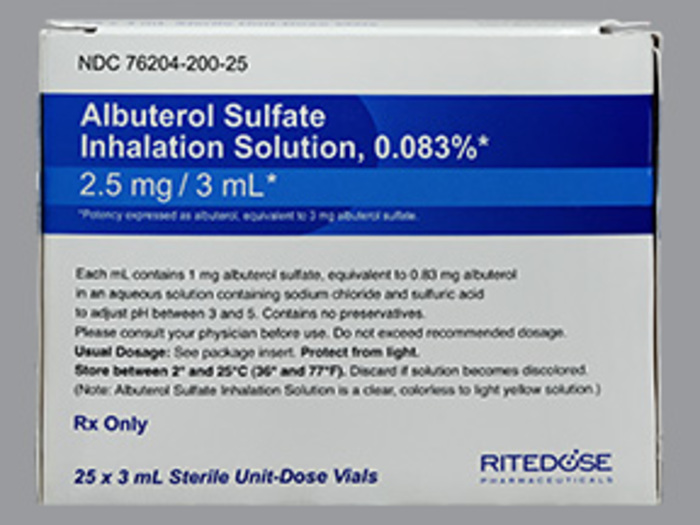 Rx Item-Albuterol Sulfate 0.083% 2.5MG 25X3 ML sol by Ritedose Pharma USA 