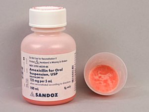 Rx Item-Amoxicillin Trihydrate 125MG/5ML 100 ML Suspension by Sandoz Pharma USA 
