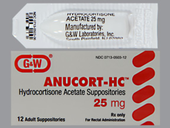 Rx Item-Anucort Hc 25MG Hydrocortisone Acetate 12 Suppository by Cosette Pharma USA 
