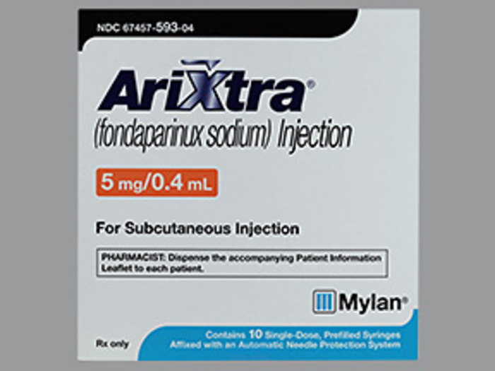 Rx Item-Arixtra 5MG  fondaparinux sodium 10X0.4 ML PFS by Mylan Institutional Pharma USA 
